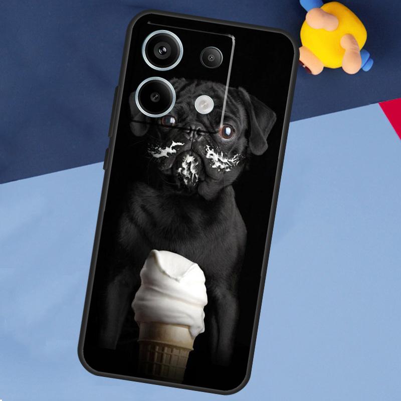 Cute Black Pug Dog Case For Xiaomi Redmi Note 13 Pro Plus Note 9 10 11 12 Pro 9S 10S 11S 12S 10C 12C 13C Coque