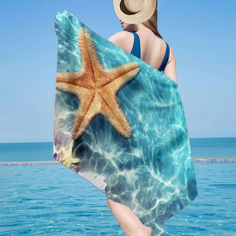 Ocean Starfish Shells Beach Towel, Super Soft Microfiber, Gift for Her/Him, Birthday, for Pool, Beach, Travel, Home Decor Fan gifts