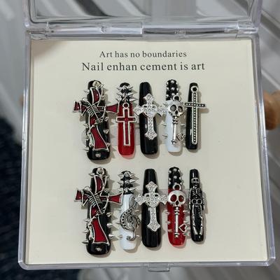 Glitter Long Coffin Press On Nails Fake Nails Tip False Nails with Design Glue On Nails Press Ons Glossy Full Cover Stick On Nails for Women 10Pcs