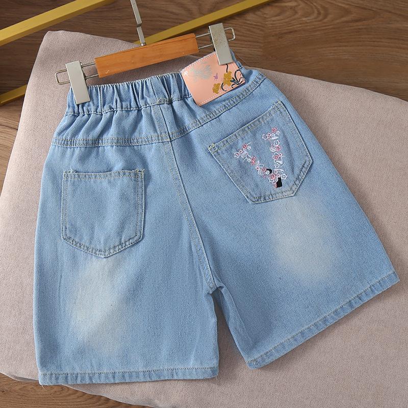 Girls' Pants Embroidered Bow Denim Shorts Women's Summer Shorts Design Sense Wide Leg Shorts