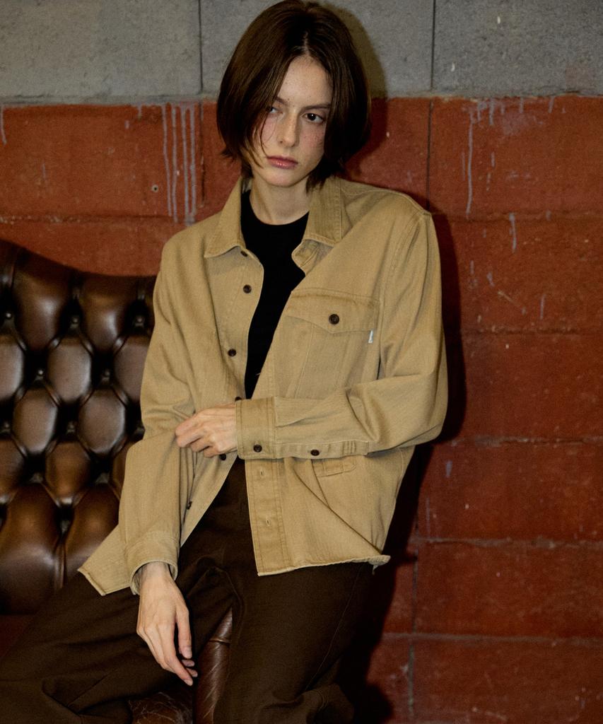 MAGOODGAN Labor 2121 Herringbone Cotton Oversized Khaki Military Shirt