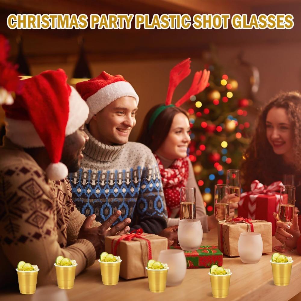 50pcs Plastic Shot Glasses Disposable Shot Cups Mini 2oz Party Cups Golden Water Cups Unbreakable Plastic Drinking Glasses Plastic Beer Cup
