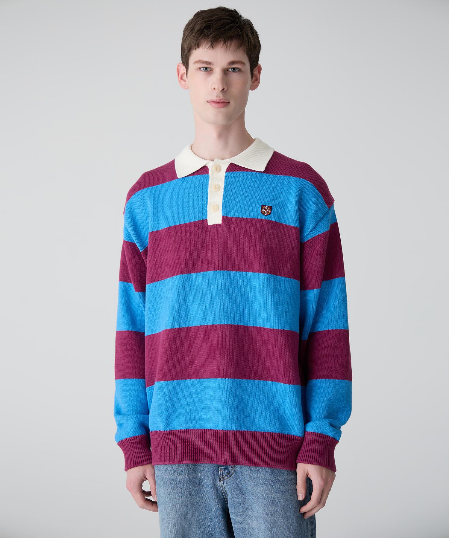 Cambridge University [25Ss] Cambridge Stripe Cotton Blend Collared Knit Purple 00S