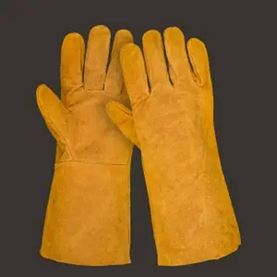 Seamless Heat-Resistant Cowhide Welding Gloves - Anti-Scald, Thickened, Soft Protection.