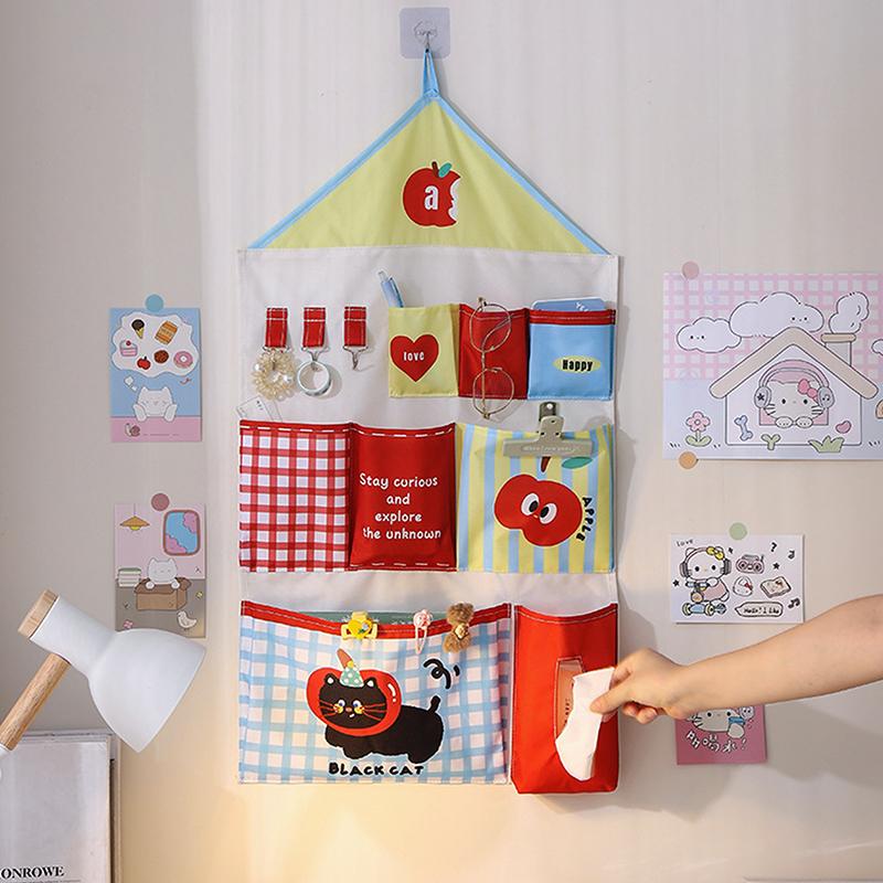 Multifunctional Storage Hanging Bag Toilet Paper Bags Wardrobe Hanging Underwear Cute Storage Bag Wall Hanging Punching Bag