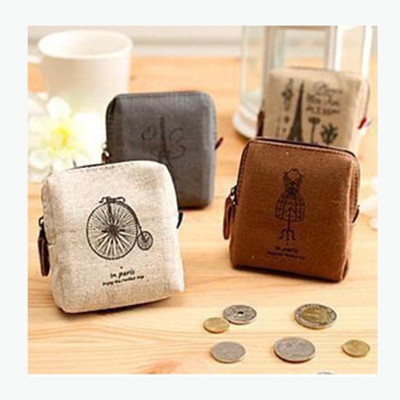 1Pc Classic Retro Lady Girl Canvas Eiffel Tower Coin Purse Wallet Card Key Pouch Bag