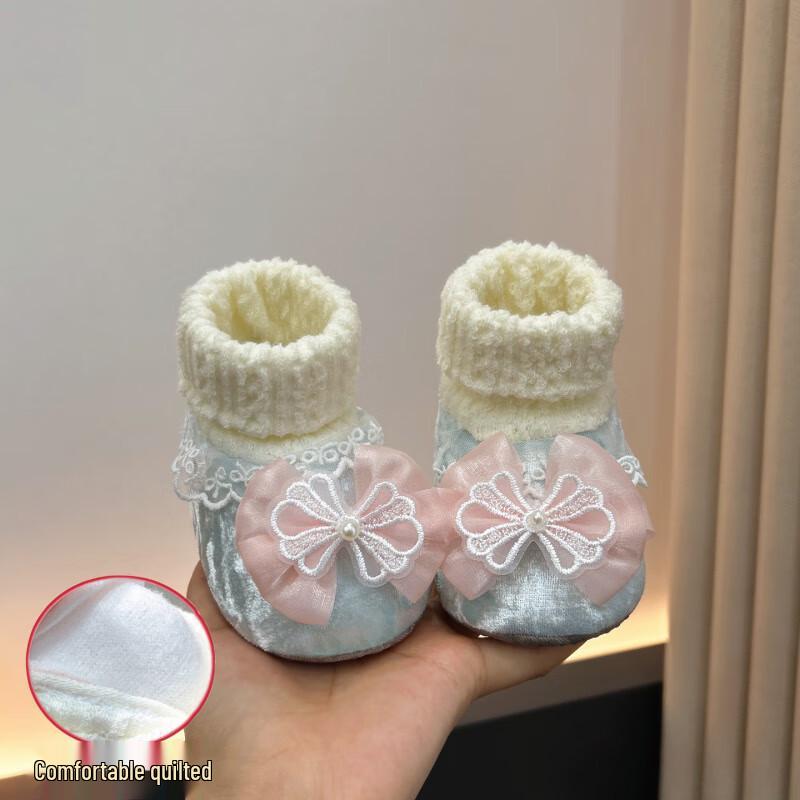 

0-1 Year Baby Girl Soft Sole Shoes Socks for Spring-Fall-Winter, Anti-Drop, 3-12 Months, Princess Cotton Fabric. S 11.5cm for 0-7 months