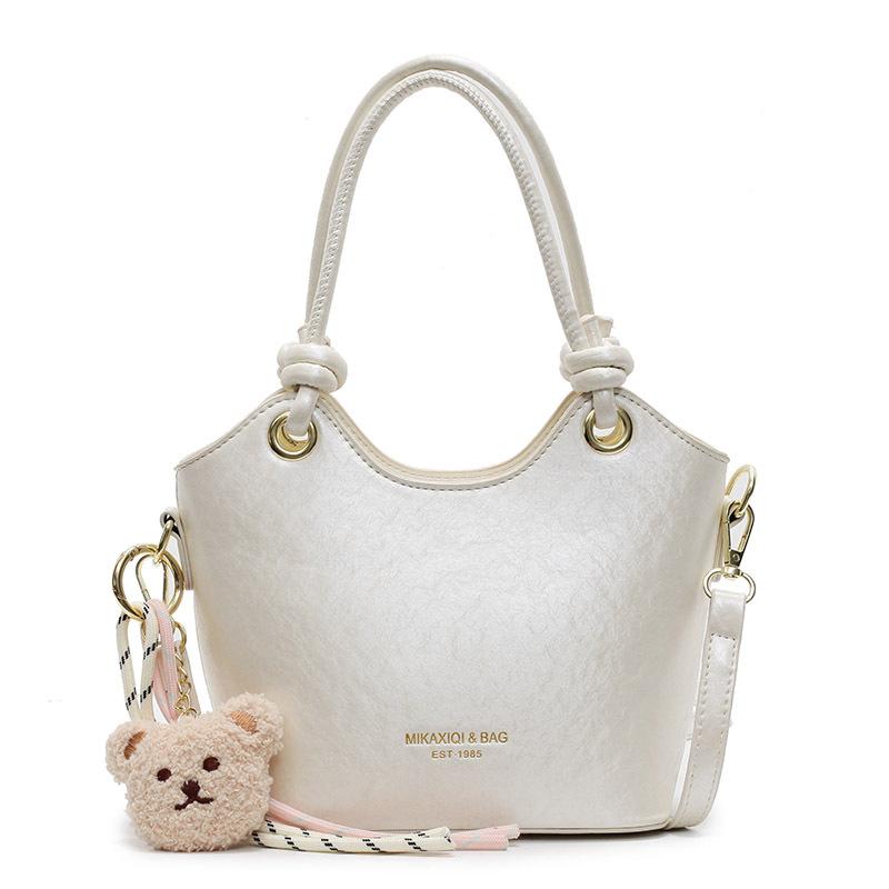 2025 New Products Are Popular, Fashionable and Simple, Hand-held Bucket Bags, Foreign Style and Versatile Commuting Solid Color PU Messenger Women's B