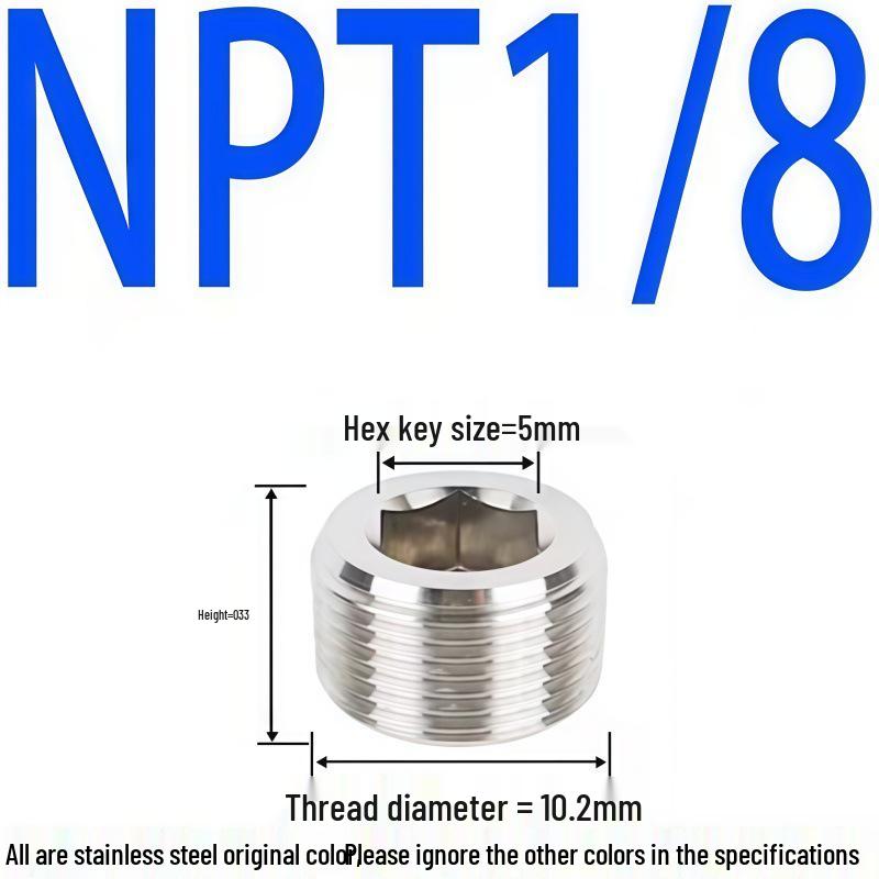 304 Stainless Steel Hex Socket Pipe Plug, Threaded Blind Plug, Oil Plug, Throat Plug In Sizes: 1/8", 1/4", 3/8", 1/2", 3/4".