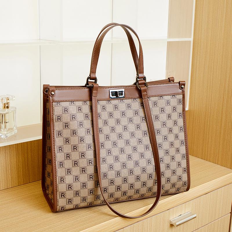 Large Capacity Tote Bag Checkerboard Grid New Women's Bag High Quality Texture One-shoulder Cross Span Bag Large Bag Handbag