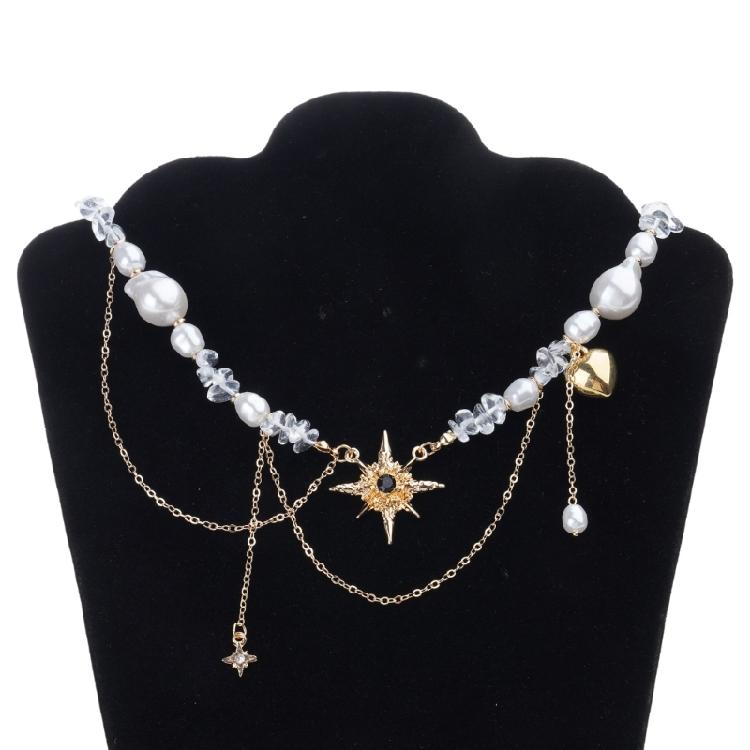 Octagram Necklace Trendy Short Collar Chain Lightweight Alloy Jewelry With Faux Pearls Details For Women