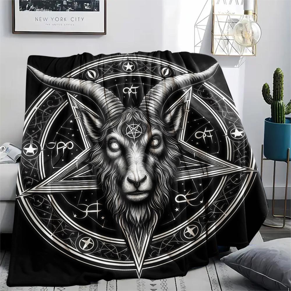 1PC Satan Symbol Print Flannel Blanket, High quality All Seasons, Home Decor, Warmth and Comfort, Perfect for Christmas Gifts