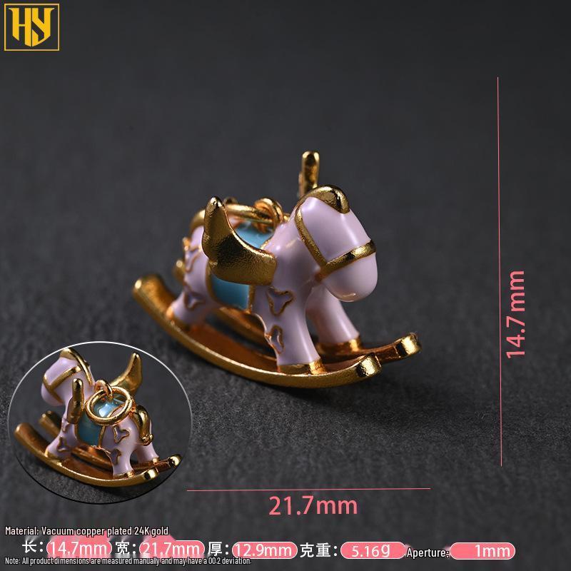 Gold-Plated Enamel Rocking Horse Pendant Bead Accessory
