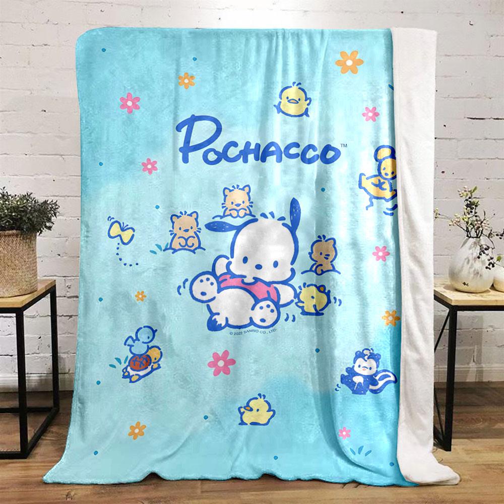 Cute cartoon animals frolicking with flowers on a light blue background. for all seasons blanket lunch break throw gift