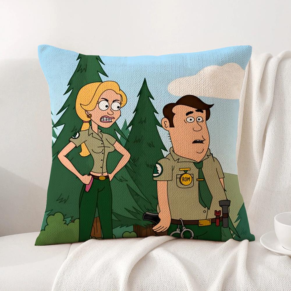 Cartoon B-Brickleberrys Cushion Cover Summer Coolness Linen Fabric Double-Sided Printing Pillow Case Sofa Home Decor Gift