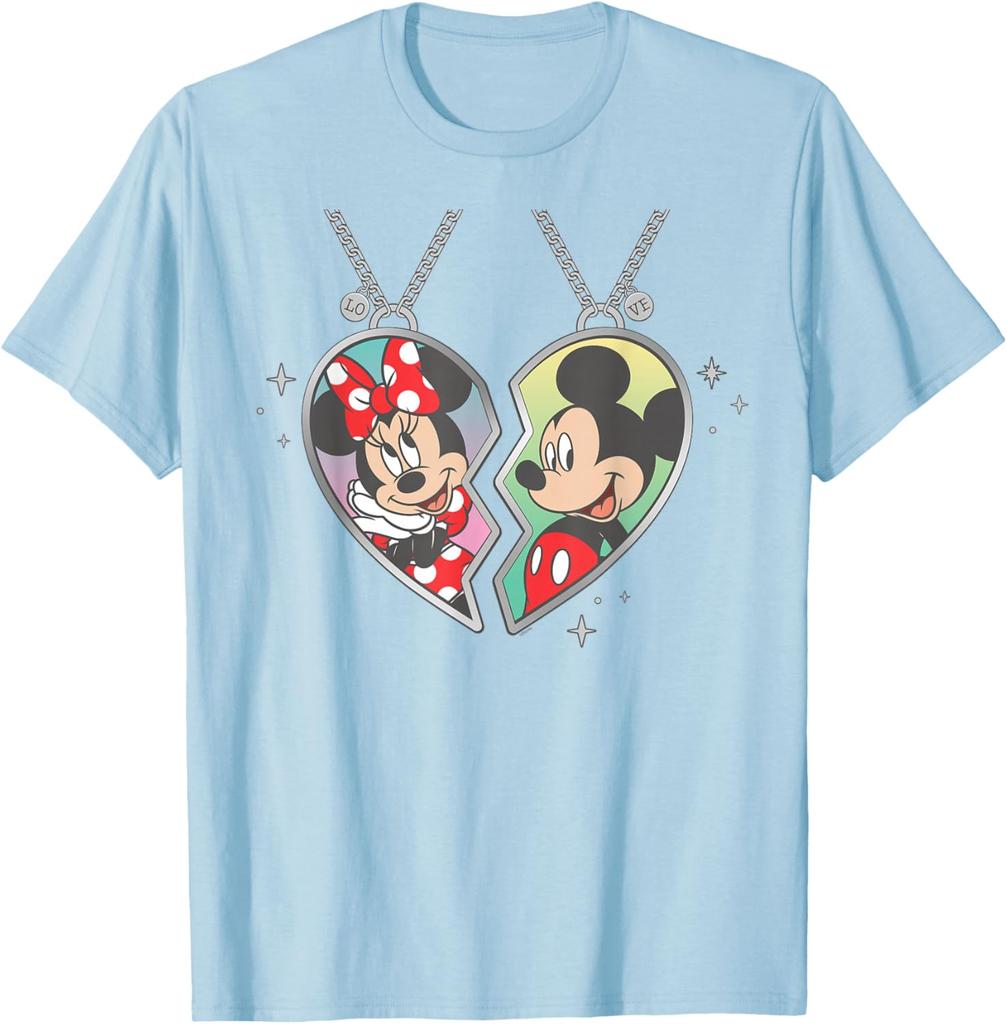 Mickey and Minnie Mouse Love Heart Necklace Matching T-Shirt Unisex