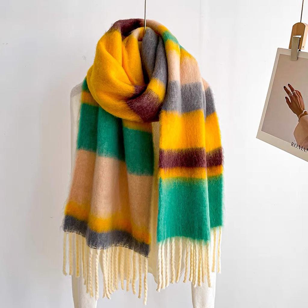 New Winter Plaid Cashmere Scarf Women Luxury Warm Shawls Poncho Tassel Thickened Men Unisex Neck Pashmina Scarf Rainbow Echarpe