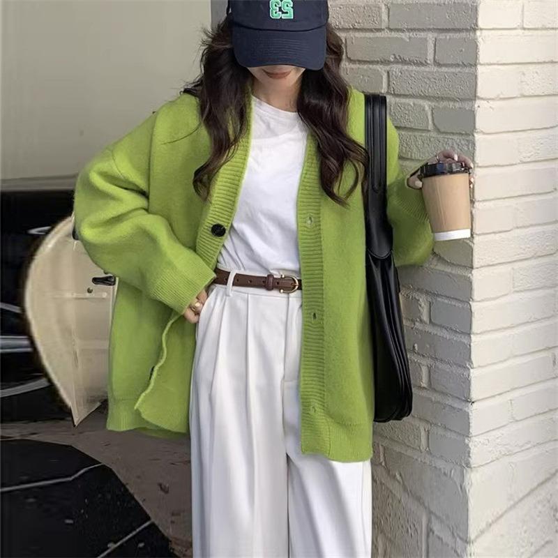 Autumn and Winter Knitted Sweater Cardigan Jacket Women's Loose Lazy Style Solid Color Simple Knitted Cardigan Women