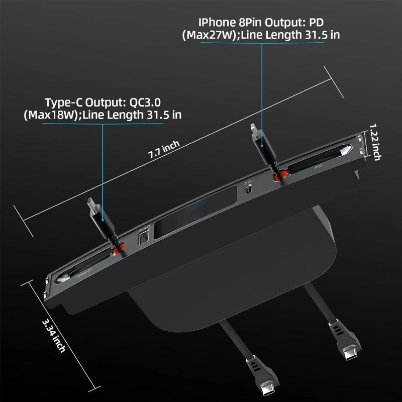 Quick Charger USB Retractable Hub Docking Station For Tesla Model 3/Y 27W Car USB Hub Accessories Car Fast Charger Model Y