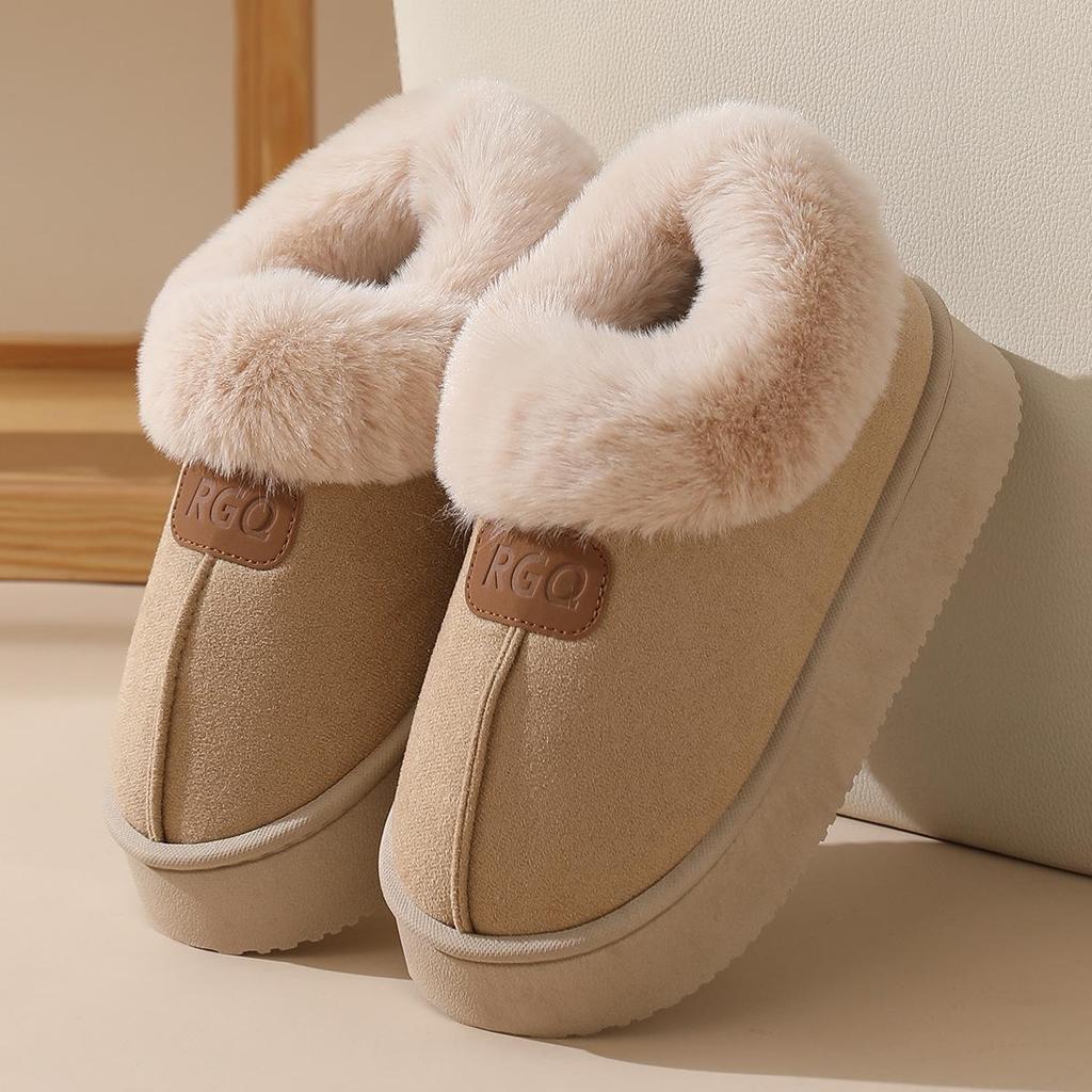Women's Winter Thick-Soled Non-Slip Fleece-Lined Cotton Slippers - Wool-Lined, Heel-Covering, Outdoor & Indoor Use