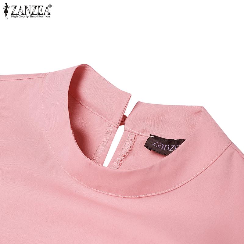 ZANZEA Women Casual Round Neck Solid Color 3/4 Sleeve Loose Blouse