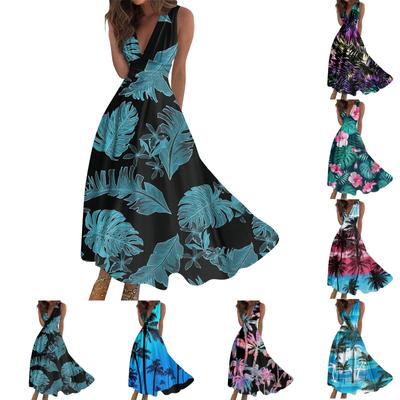Women's Floral Print V-neck Sleeveless Long Dress
