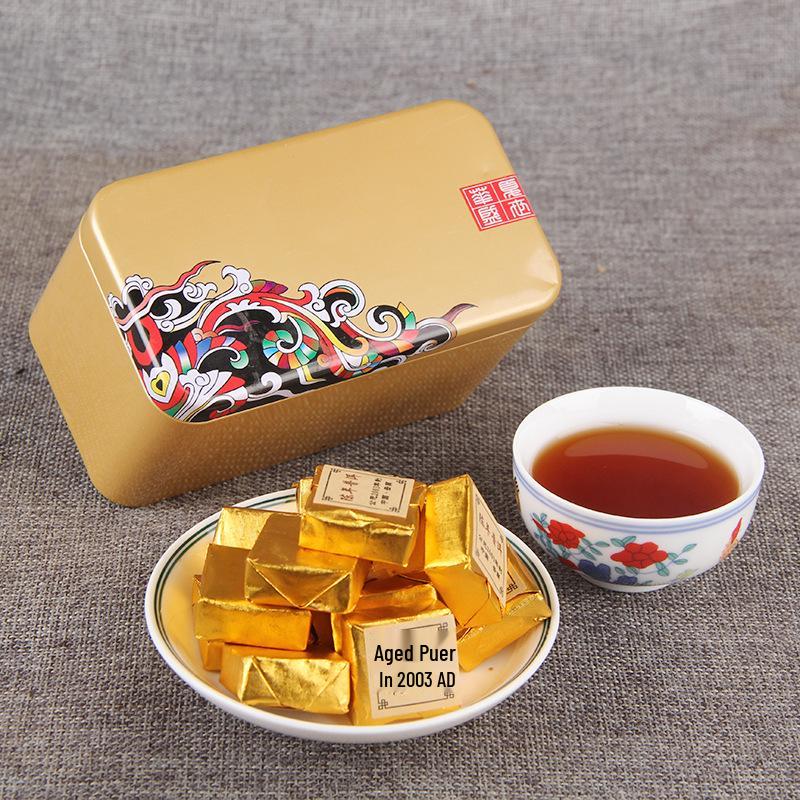 Exquisite 2003 Yunnan Pu-erh Gift Box with Ripe Small Gold Tea Bricks