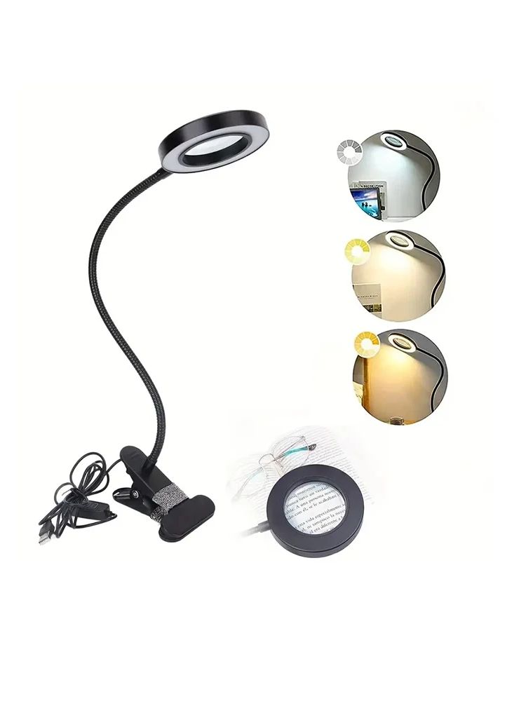 1pc Magnifier Eye Protection Reading Desk Lamp, LED Desk Lamp With Clip Light, 48 LED Lamp Beads, 3 Modes Of Dimmable Magnifying