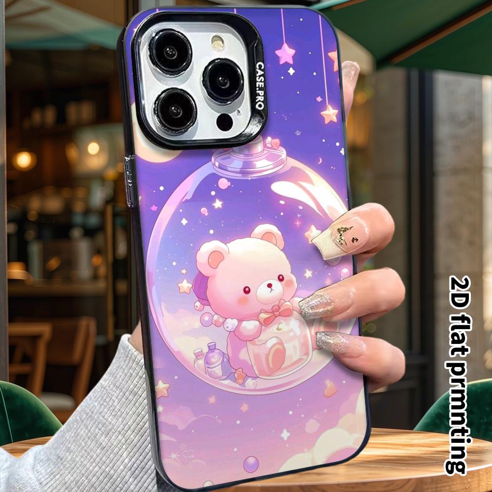 Phone Case: 2D Flat Design, Suitable for iPhone 18 17 16 15 14 13Pro In Rainbow Silver, Couple Style, Wishing Bottle with Little Bear, Christmas and H