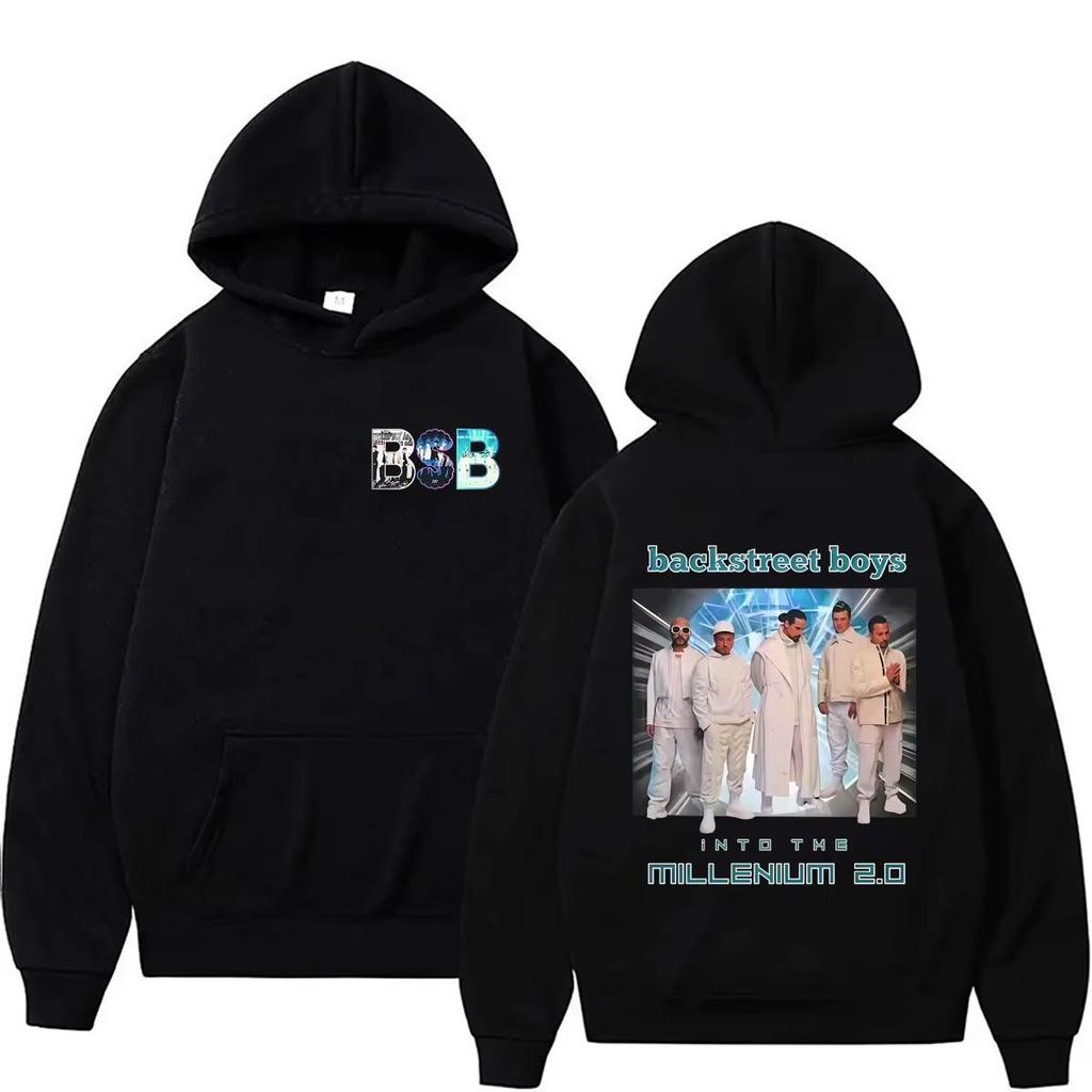 Millenium-tour Men Hoodie Front BSB Tour Logo Print, Band Scene Portrait Back Graphic, Thick Fleece Pullover Sweatshirt for Sport Weekend Wear