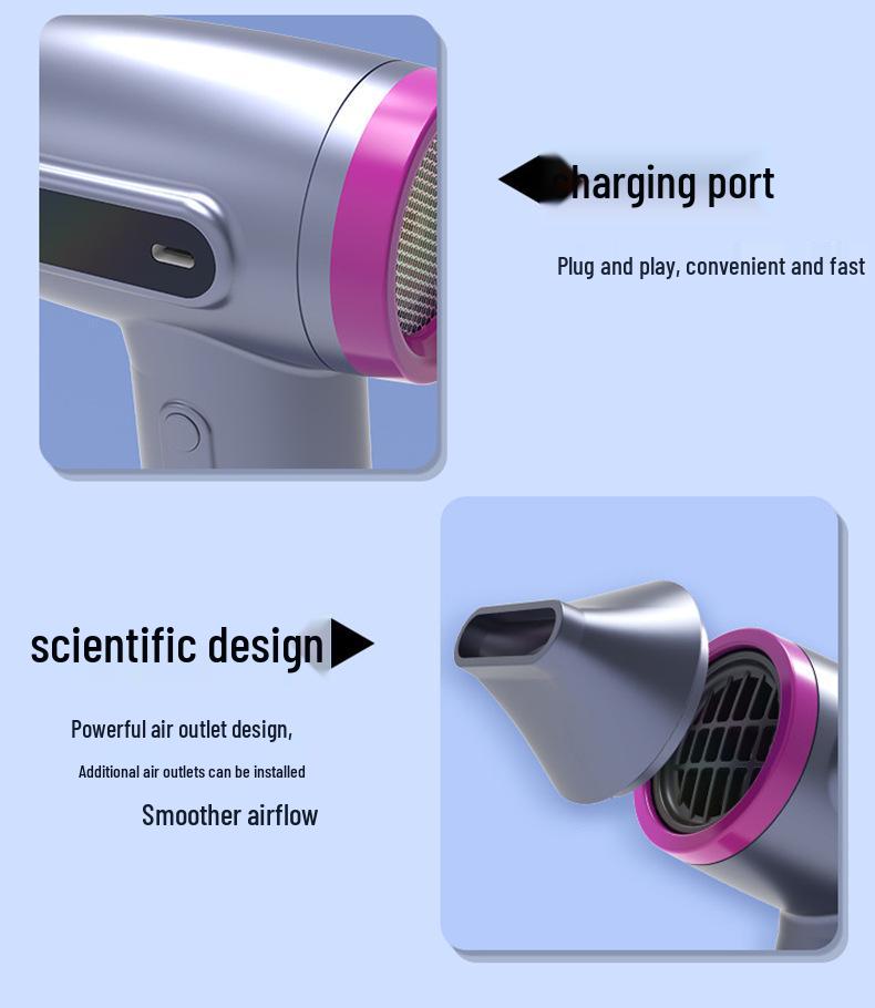USB Rechargeable Cordless Hair Dryer with Strong Airflow and Long Battery Life