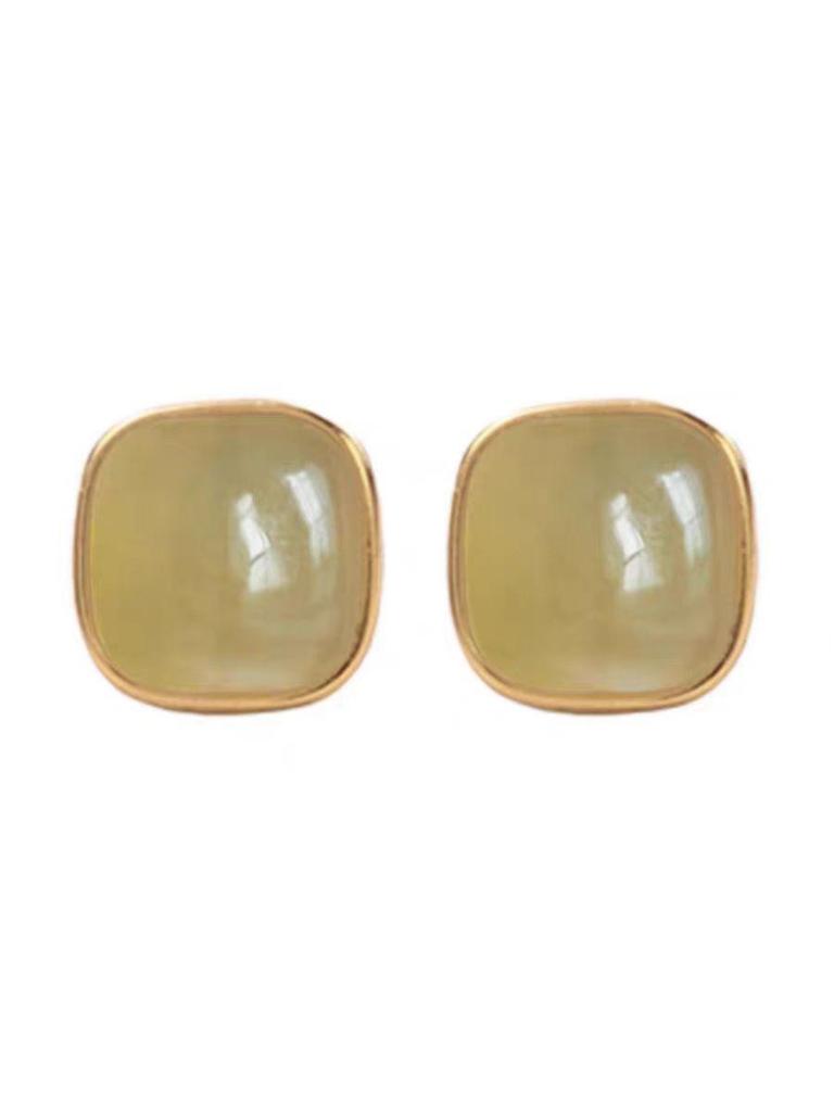 Hetian Jade Imitation Stud Earrings for Women - Nourishing, Retro, Niche Design, 2024 High-End Style