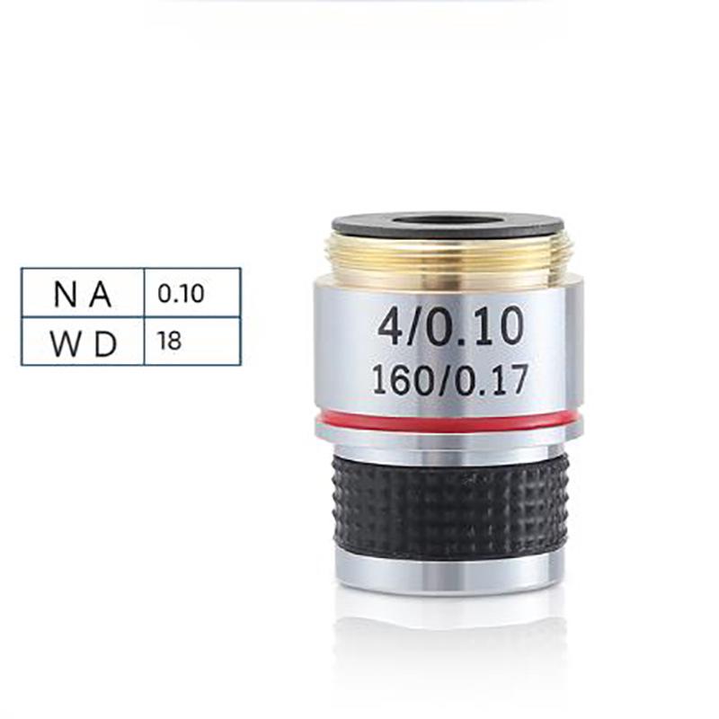 

185 mm Metal Copper Optical Microscope Objective Lens Set: 4X, 10X, 20X, 40X, 60X, 100X with Chromatic Aberration Correction.