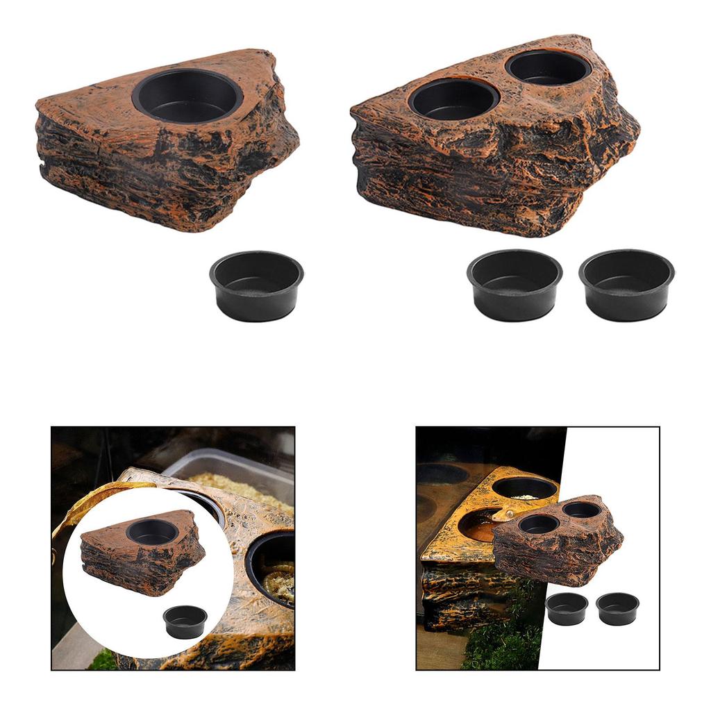 Reptile Feeding Tray, Faux Rock, Versatile Food and Water Bowl, Ledge for Gecko,