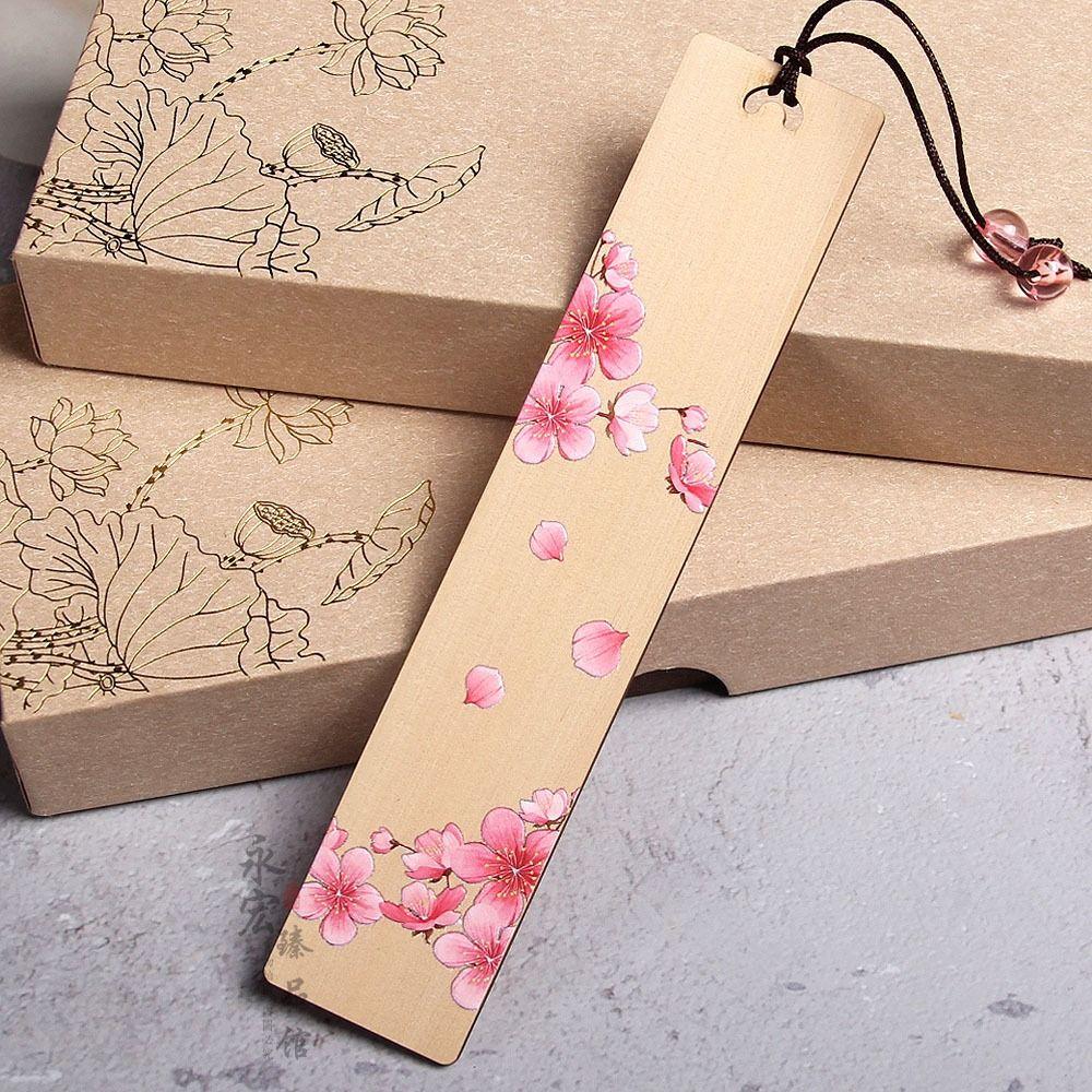 

Painted Chinese Style Bookmark Wooden Retro Color Painted Bookmark School Gift