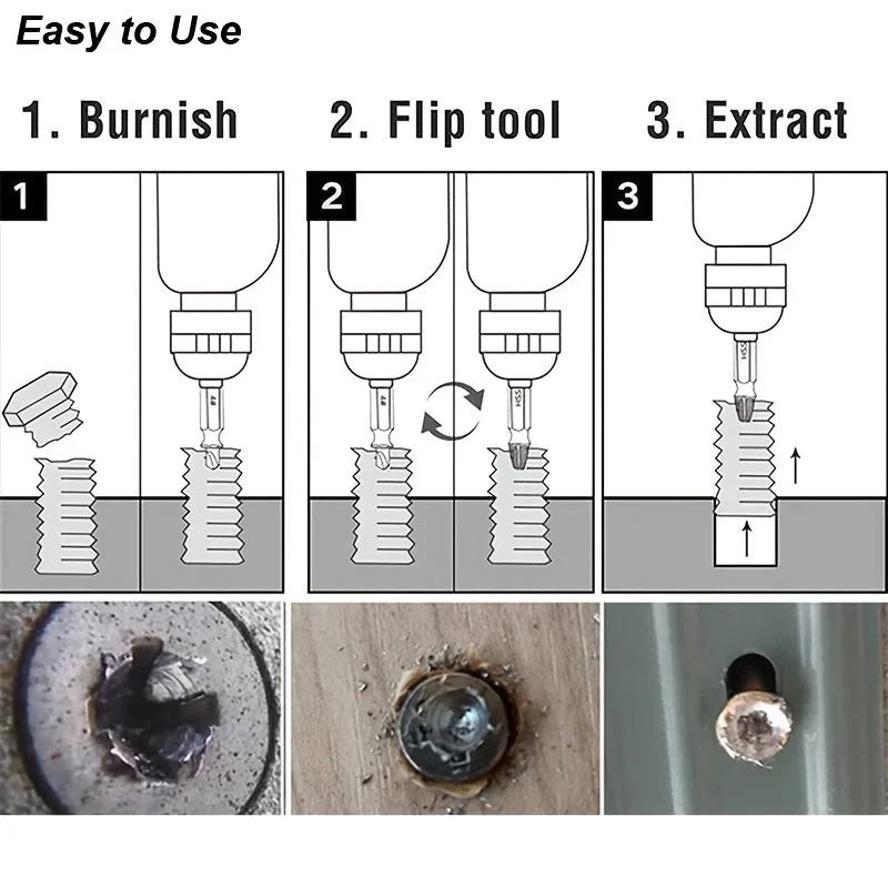 1Set 6 Pcs Damaged Screw Extractor Set Drill Bit Stripped Broken Remover Small Easily Quickly Take Out Kit Easy Demolition Tools