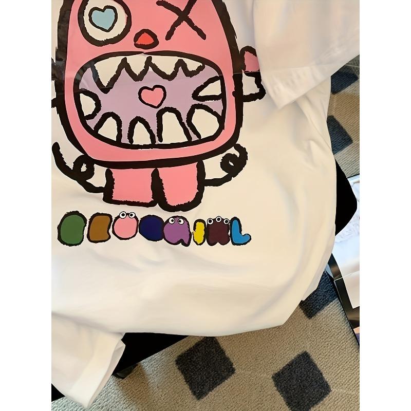 European sizes Girls Summer T-Shirt- Casual and Loose Fit with Cute Cartoon Print, Machine Washable