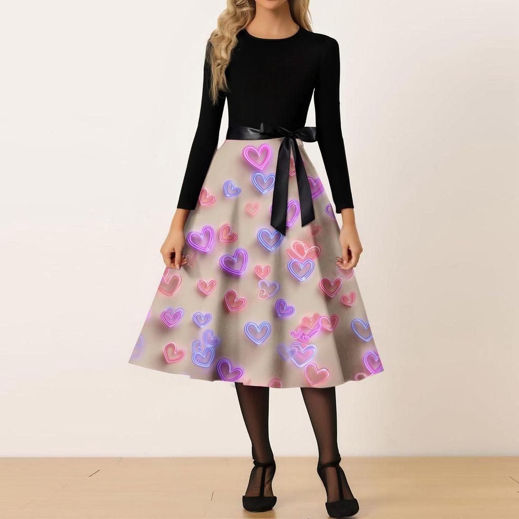 Women's Casual Fashion Valentine's Day Heart-themed Retro Round Neck Dress