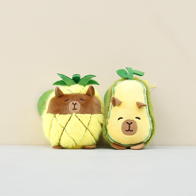 Avocado Fluffy Capybara Plush Keychain Unique Pineapple Bag Charm 12cm Soft Toy