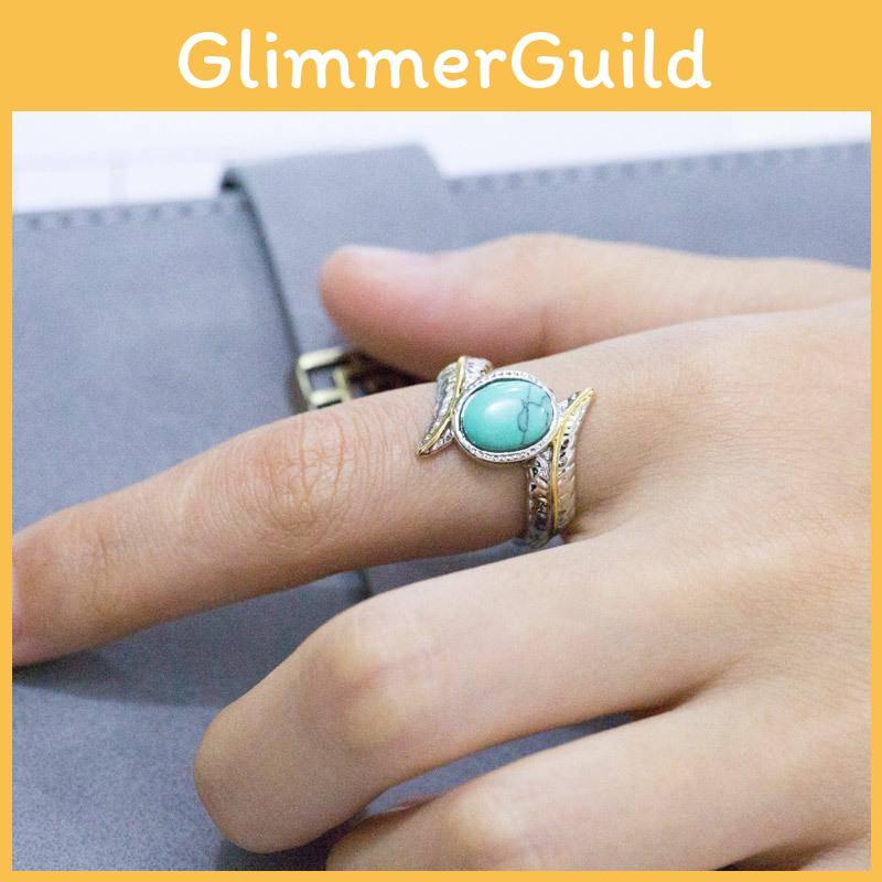 Feather Geometric Turquoise Ring Women Alloy Jewelry Party Engagement Decoration