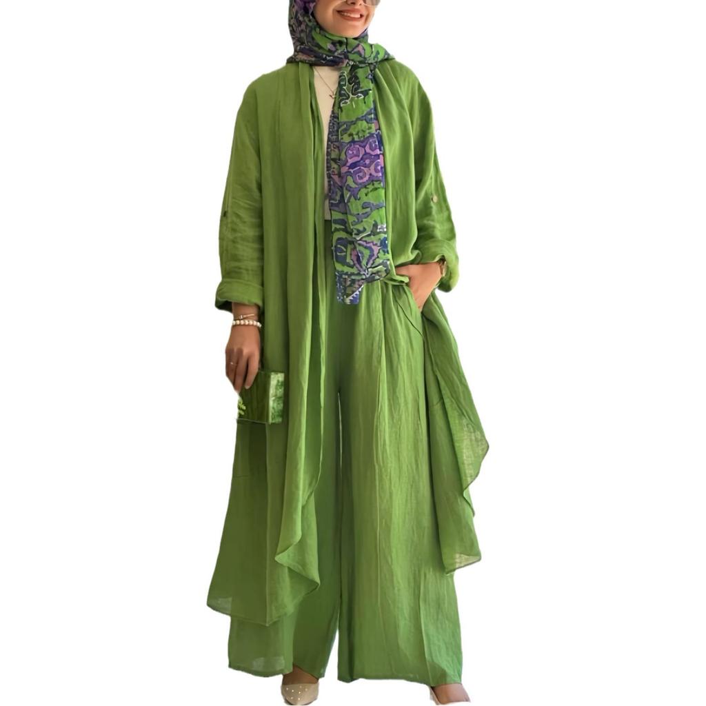 Damenmode Frühling/Sommer 2025: Lockere lange Strickjacke & Hose mit weitem Bein zweiteiliges Set