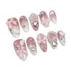 Handmade Press-On Nails Sweetheart Style Almond Shape Pink Nude With Heart Bow Star Decor