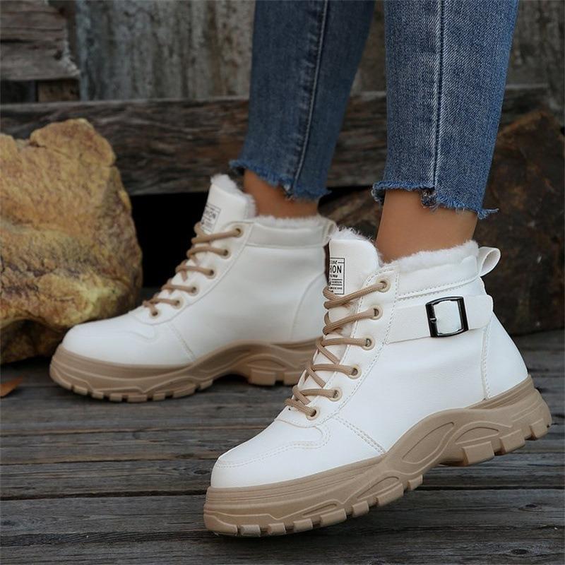 2025 New Fall/Winter Women's Warm Martin Boots Fleece Thickened Lace-up Platform Boots Shoes
