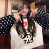 American Retro Love Polka Dot Contrasting Color Shoulder-length Sleeve T-shirt for Women's Autumn Loose and Lazy Casual Top for Women