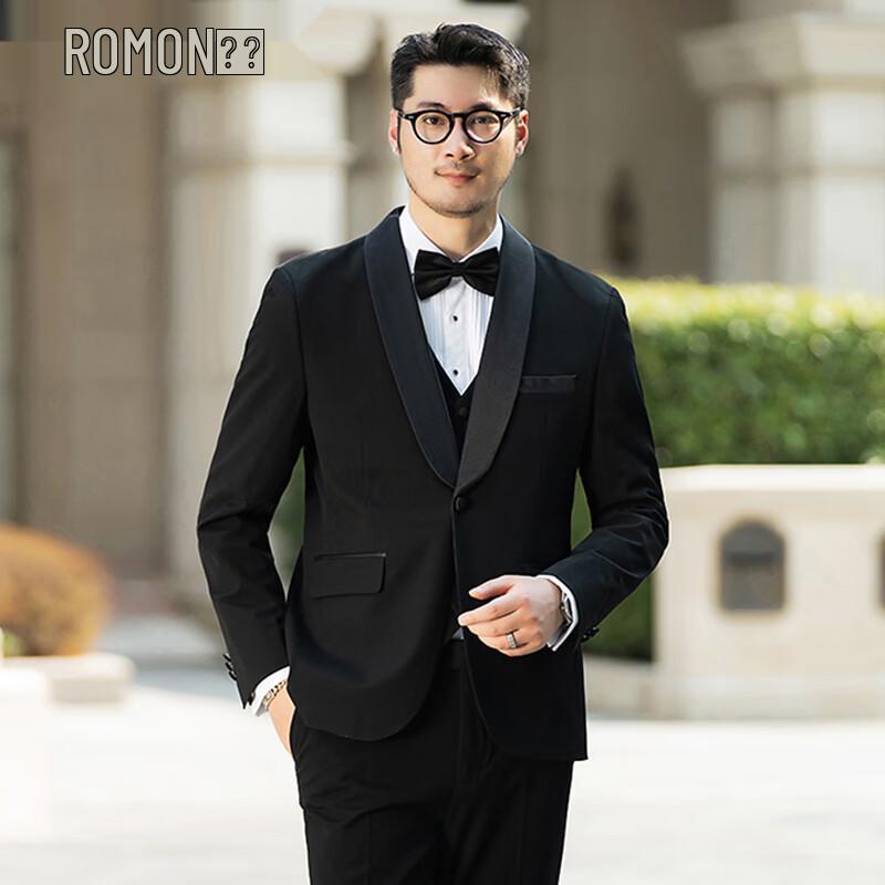 ROMON Men s Black Shawl Lapel 3-Piece Tuxedo Suit XL