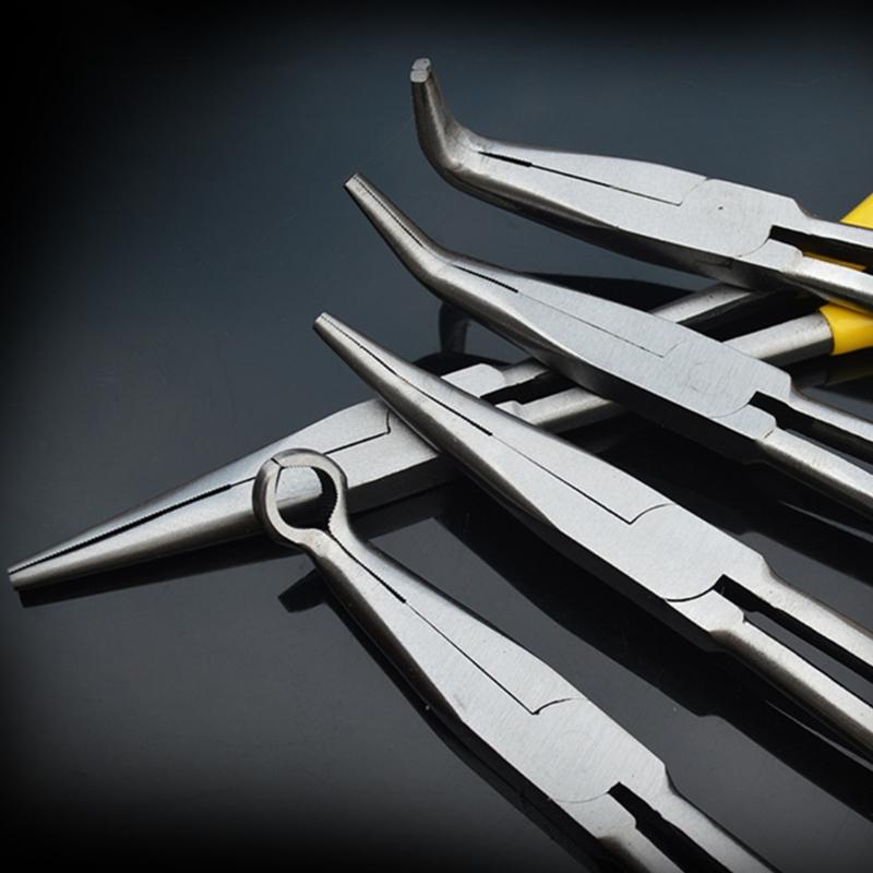 5Pcs 11 Inch Extra Long Nose Pliers Set Straight Bent Tip Mechanic Equipment Hand Tools Clamp Cutter Car Repair Tools