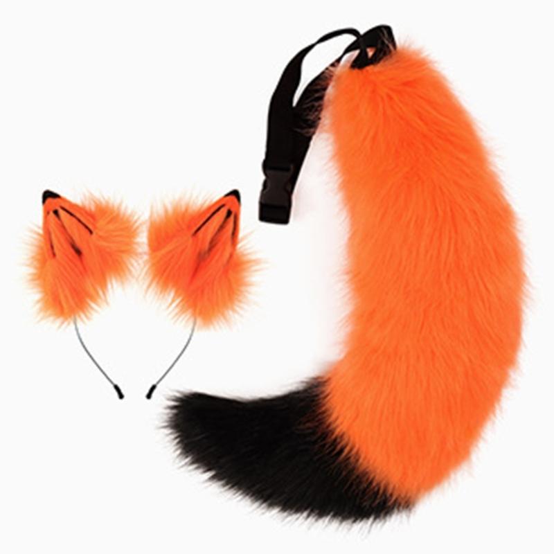 Wolf Ears Headband with Tail Foxes Wolf Ears and Tail Set Halloween Cosplay Party Foxes Costume Accessories Kid Adult