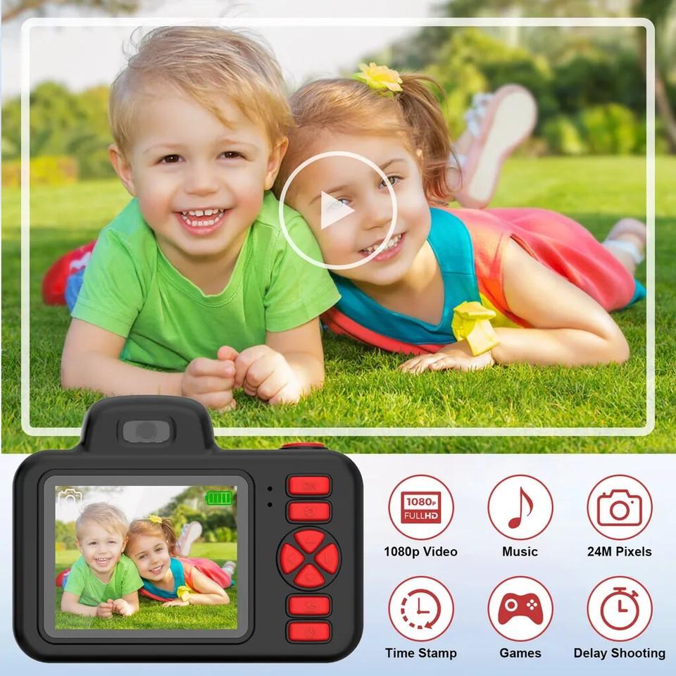 Kids Camera 24MP SLR Kids Camera with 360° Rotating Lens 1080P Video Camera