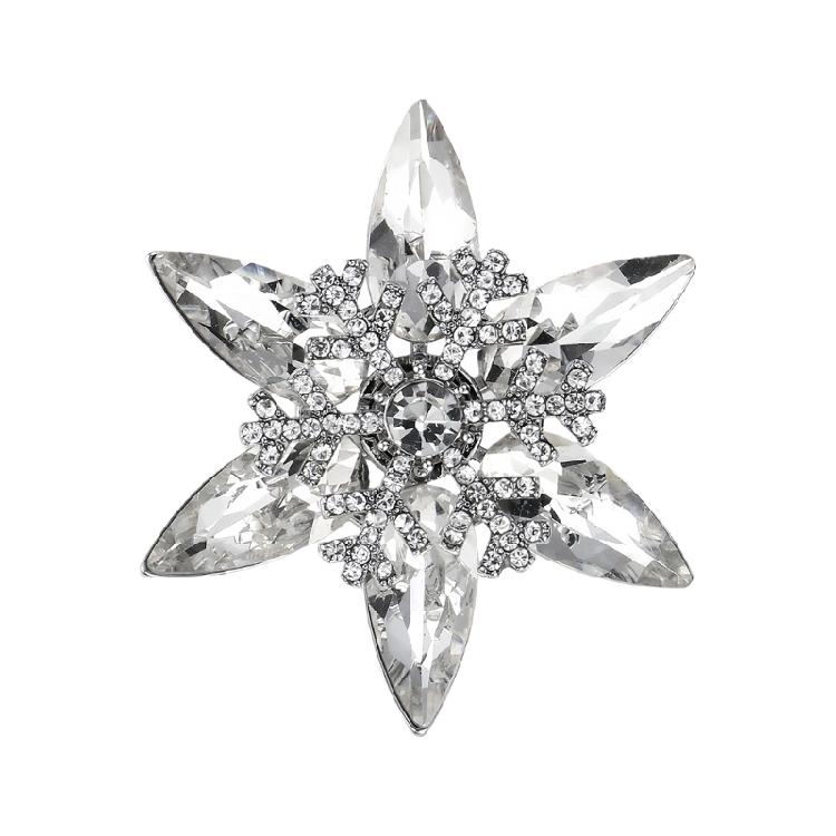 Hypoallergenically Snowflake Design Brooch Sparkling Glass Rhinestones And Metal Construction Lapel Pin