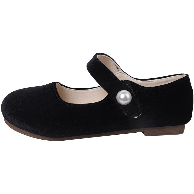 

Fashion Concise Velvet Ballet Flats Woman Pearl Buckle Velour Mary Jane Shoes Ladies Retro Round Toe Shallow Loafers 35